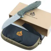 QSP Pelican Green Linen Micarta Linerlock Folding Pocket Knife and Storage Case