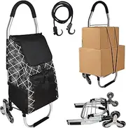 Foldable Shopping Cart with Tri-Wheel Metal Utility Trolley with Foldable Chair, Bigger Waterproof Shopping Bag for Groceries Heavy Duty Stair Climber Cart, Adjustable Elastic Rope