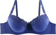 [Generic] Women's Push-Up Underwire Bra - Glossy Lace Sexy Cute Thin Underwear for Small Chest, Non-Removable Padded Sports Bra (Blue-A, XL)