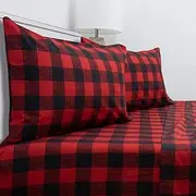 Queen Size Bed Sheets - Breathable Luxury Sheets with Full Elastic & Secure Corner Straps Built in - 1800 Supreme Collection Extra Soft Deep Pocket Bedding, Sheet Set, Queen, Buffalo Check Burgundy