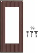 Door Curtain, Thermal Insulated Door Curtain with Large Window, Temporary Door Window Insulation Cover Curtain(Brown,100*200cm/39*79in)