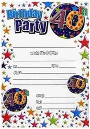 Simon Elvin 40th Birthday Invitations (Pack of 20) (UK Size: One Size) (Multicoloured)