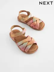 Pink Rainbow Leather Woven Sandals With Touch Fastening (N35110) | $24 - $27