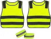 Anlising 2 x Children's High Visibility Vest, Children's Safety Vest with 2 Reflective Wristbands, Highly Reflective Children's Safety Vest, Reflective Safety Vest for Children, for Sports, Running,