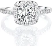 [MDFUN] 18K White Gold Plated Cubic Zirconia Promise Halo Engagement Promise Eternity Ring for Women