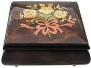 Italian Music Box, 5", Elm Wood with Ribbon Floral Inlay