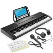 61-Key Digital Electronic Keyboard, Portable Piano Beginner Kit with Phones, Mic