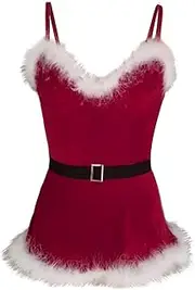 [Generic] Sexy Lingerie Women Hot Exotic Santa Chemise with Belt Christmas Party Dress Rhinestone Bra Straps for Strapless Bra
