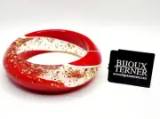 Vintage Bijoux Terner Laminated Lucite Red And Gold Fleck Bangle Bracelet