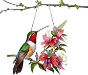 Hummingbird Stained Glass Sun Catcher | Hummingbird Window Sun Catcher | Hummingbird Crystal Sun Catcher | Decorative Hummingbird Sun Catcher, Hummingbird Sun Catcher for Garden, Flower Bird Stain