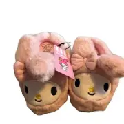 Hello Kitty My Melody Plush Slippers NEW 11/12 Pink Kids Girls