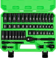 SWANLAKE 3/8" Drive Impact Socket Set, 50-Piece Standard SAE (5/16 to 3/4 inch) and Metric (8-22mm) Size, 6 Point, Cr-V, 3/8-Inch Ratchet Handle, Exte