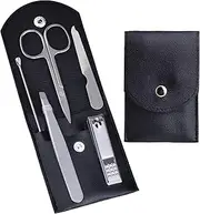 HANTEKAS Travel Manicure Set Professional Nail Clipper Kit-5 Pieces Stainless Steel Manicure Kit, Women Men Grooming kit With Nail Care Tools Beauty Scissors Tweezers (Silver Black)
