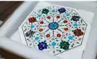 18" Italian White Marble Sofa Coffee Table Lapis & Multi Stone Floral Art Bar