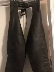 Black Leather Motorcycle Chaps. Unisex. Size Small. Vance Leathers.