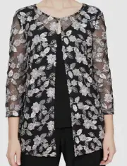 $159 Alex Evenings Women's Embellished Attached Jacket & Shell, Black Multi, S