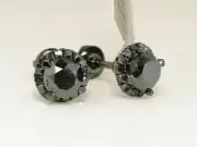 4.00 Ct Black Diamond Solitaire Studs Round Cut AAA Certified ! Anniversary Gift