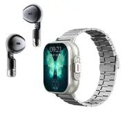 Silver Steel Strap Smart Watch Bluetooth Headset 2in1 Full Screen Touch Bluetooth Call Sports Watch Monitor