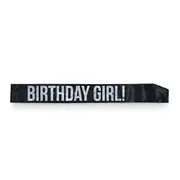 Black Bday Girl Flashing Sash Black With Silver Foil Lettering Girls Costume