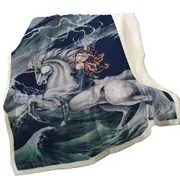 Rolling Thunder Ocean Unicorn and Female Warrior Throw Blanket