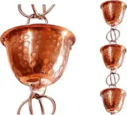 26558 Pure Copper Hammered Cup Rain Chain Replacement Downspout for Gutters, 8-1/2 Feet Length