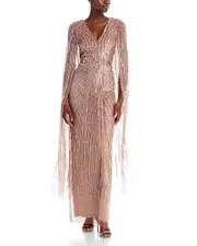 Adrianna Papell Beaded Cape Gown