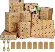 Gift Wrapping Paper Birthday Gift Wrap Paper Set,Eco Recycled Kraft Birthday Wrap Paper Folded Sheets,Gift Wrapper paper for Girls Kids Man Boys Women,with Tags&string (5 Sheets,20 x 28 inches per Sheet)