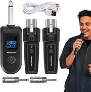 Wireless Microphone Audio Transmitter and Receiver System, 10 Channels Wireless Microphone Adapter, Rechargeable Transmitter and Receiver for Musical Instrument