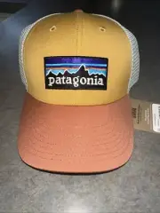 PATAGONIA P-6 Logo LoPro Trucker Hat Adjustable Mesh OS NEW Pufferfish Gold