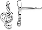 [JewelryWeb] 925 Sterling Silver Rhodium Plated CZ Simulated Diamond Treble Clef Post Earrings 13.8x6.8mm Wide Stud Earring for Women
