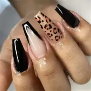 Leopard Print French False Nail Long Coffin Press on Nails for Nail Art 24pcs