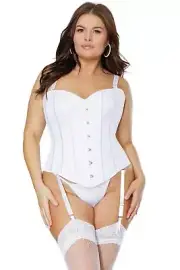 Coquette Diva Metal Busk Boned Seams Corset Cord Lace Up Back White