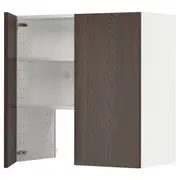 METOD wall cb f extr hood w shlf/door, white/Sinarp brown, 80x80 cm
