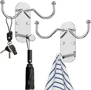 2 Pcs Adhesive Hooks 304 Stainless Steel Wall Hooks 20lb Load-Bearing Heavy Duty Sticky Hooks Damage Free Hanging Wall Hooks Wall Mounted Coat Robe Hook Bathroom Tower Hooks for Hanging Clothes ...