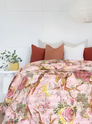 Kantha Quilt Indian Quilt Block Print Quilt Bedspread Bohemian Boho Cotton Throw Quilt Handmade Blanket Doona King Size 058