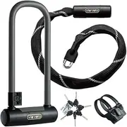 Via Velo U Lock 20CrMnTi Steel AntiTheft 16mm Shackle with Bracket and Sold Secure Gold and Bike Chain Lock, 7mm 4 Side Squre Shape Chain, 2.96ft Length, Same Key System, 6 Keyed Alike Keys