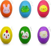 OCBTOW 6 Pack Easter Wooden Shake Eggs Percussion Musical Easter Eggs Shakers for Toddlers Kids Girls Boys Easter Basket Stuffers Fillers Gifts