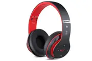 Bluetooth Headphones Over-Ear, Hi-Fi Stereo Foldable Wireless Stereo Headsets Earbuds with Built-in Mic, Volume Control, FM(Red)