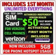 VERIZON SIM with ✅ $50 MONTH INCLUDED UNLIMITED 5G/4G ✅ DATA+ HOTSPOT USAGE ✅