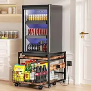 Mini Fridge Stand with Large Storage Wheels Socket Mini Fridge Table Mini Fridge Cabinet with 220 LBS Capacity with Charging Station for Home, Dorm,Office,Bedroom 19.7x19.7in