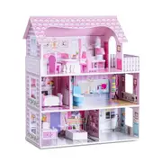 Costway 3-Tier Doll House Kit Wood Dreamhouse Playset Full Furniture DIY Pretend Play Toy