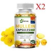 Organic Mullein Leaf Capsules - Lung Cleanse Detox Herbal, Immune Support 2Packs