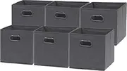 SimpleHouseware 11 Inch Foldable Storage Cubes with Handle, 6 Pack, Dark Grey
