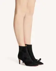 Red Valentino Boots Sandie Ankle Booties Suede Bows Pointy Toe 35 Boots