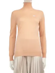 Beige Cashmere Logo Knit Turtleneck