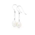 Silver F/w Pearl & Twist Bar Hook Earrings