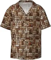 [HVTTIOR] Wine Cork Print Short Sleeve Shirt Cuban Collar Beach Casual Style Summer Vacation Relaxed Fit