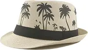 [HAMKVBPR] Men's Jazz Hat Summer Casual Printed Jazz Hat Vacation Couple Outdoor Sun Protection Hat Mens Panama Hat