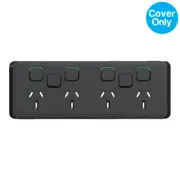 Clipsal Iconic Quad Powerpoint 10A with 2 x Extra Switch Skin Solid Edge Black