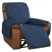 Recliner Sofa Cover with Pocket, Slipcovers Reversible Washable Elastic Adjustable Strap for home(1 Seater,Navy)